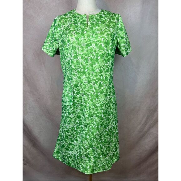 Vintage 1970s GreenβMod Floral Dress Mod MCM Retro - Picture 1 of 7